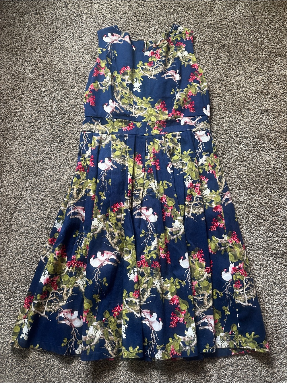 Jolie Moi Navy Floral Dress with Pink & Olive Accents